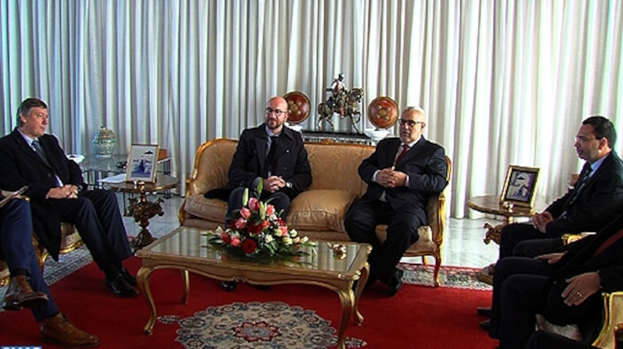 Le premier ministre belge Charles Michel avec Abdelilah Benkirane.
