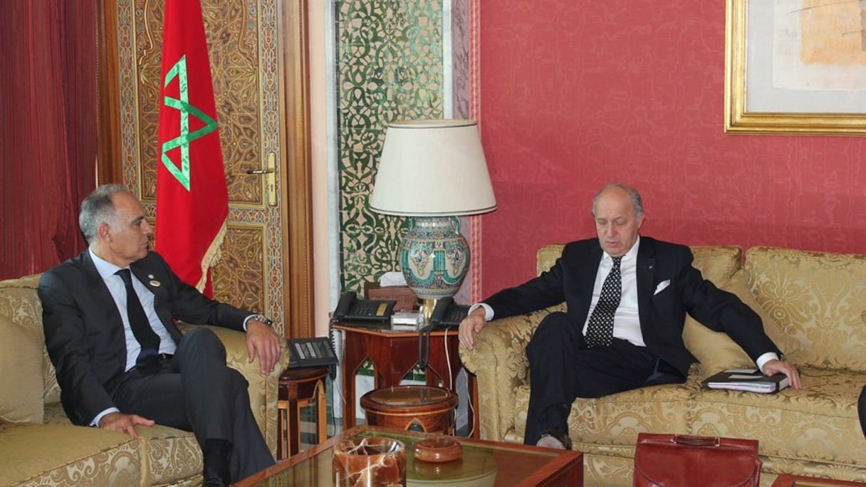 Réunion entre Laurent Fabius, chef de la diplomatie française, et Salaheddine Mezouar, ministre des Affaires étrangères marocain, en novembre 2013 à Rabat.
