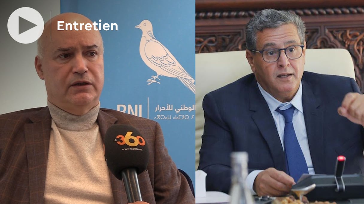 Anis Birou, membre du bureau politique du RNI, et Aziz Akhannouch, président de ce parti et chef du gouvernement. 
