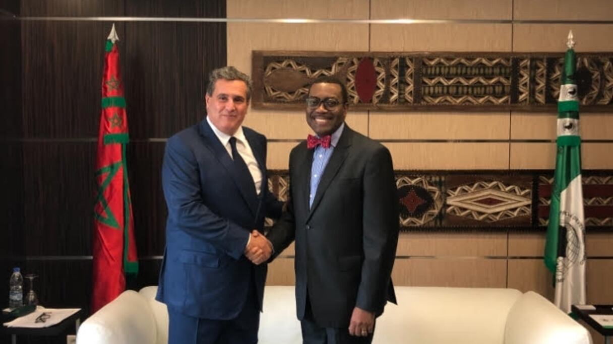 Aziz Akhannouch avec le président de la BAD, mercredi 12 décembre 2018 à Abidjan.
