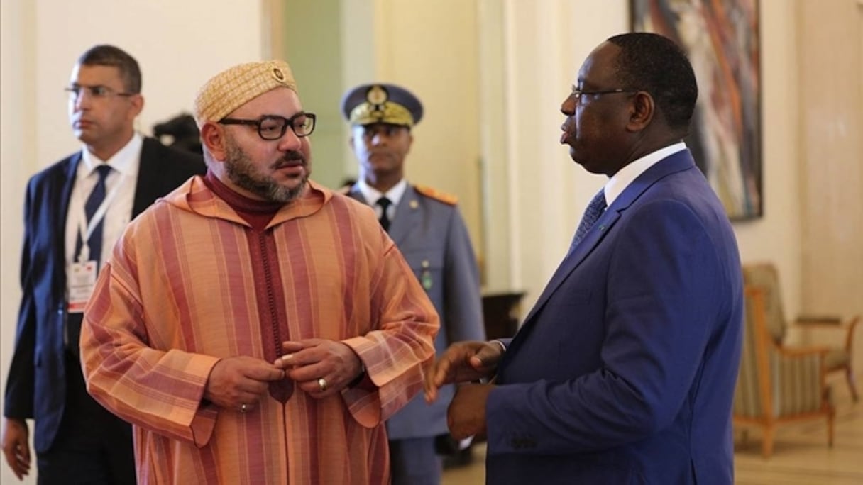 Mohammed VI, roi du Maroc, et Macky Sall, président du Sénégal. 
