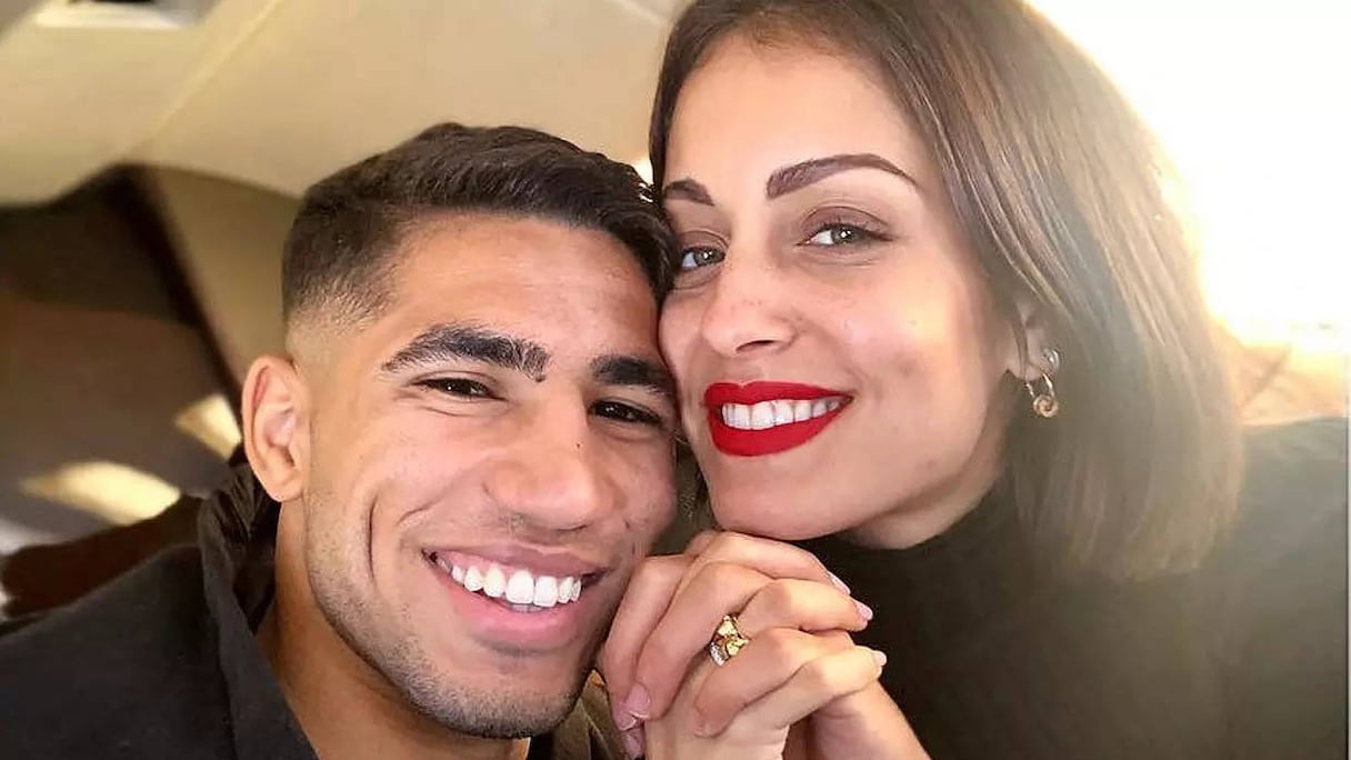 Achraf Hakimi et son épouse Hiba Abouk.
