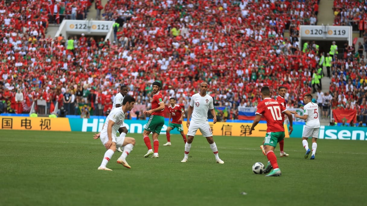 Une séquence du match de la phase de poules du Mondial Russie-2018 entre le Maroc et le Portugal.
