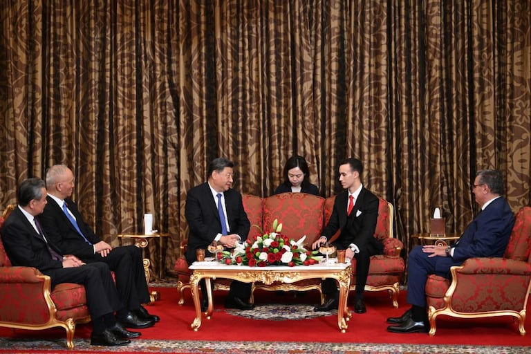 Lors de la réception réservée par le prince héritier Moulay El Hassan au président chinois Xi Jinping, jeudi 21 novembre 2024 à Casablanca. (Xinhua/Li Xueren).