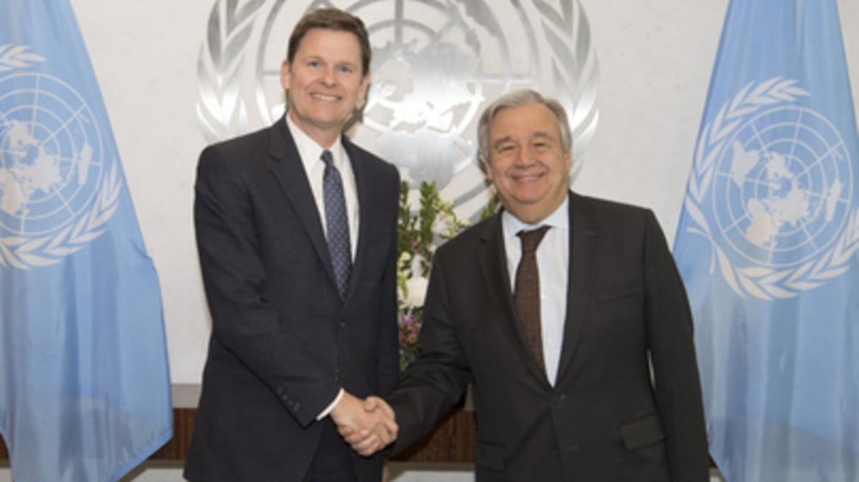 Antonio Guterres, SG de l'ONU, et son Représentant spécial, Chef de la Minurso, Colin Stewart.
