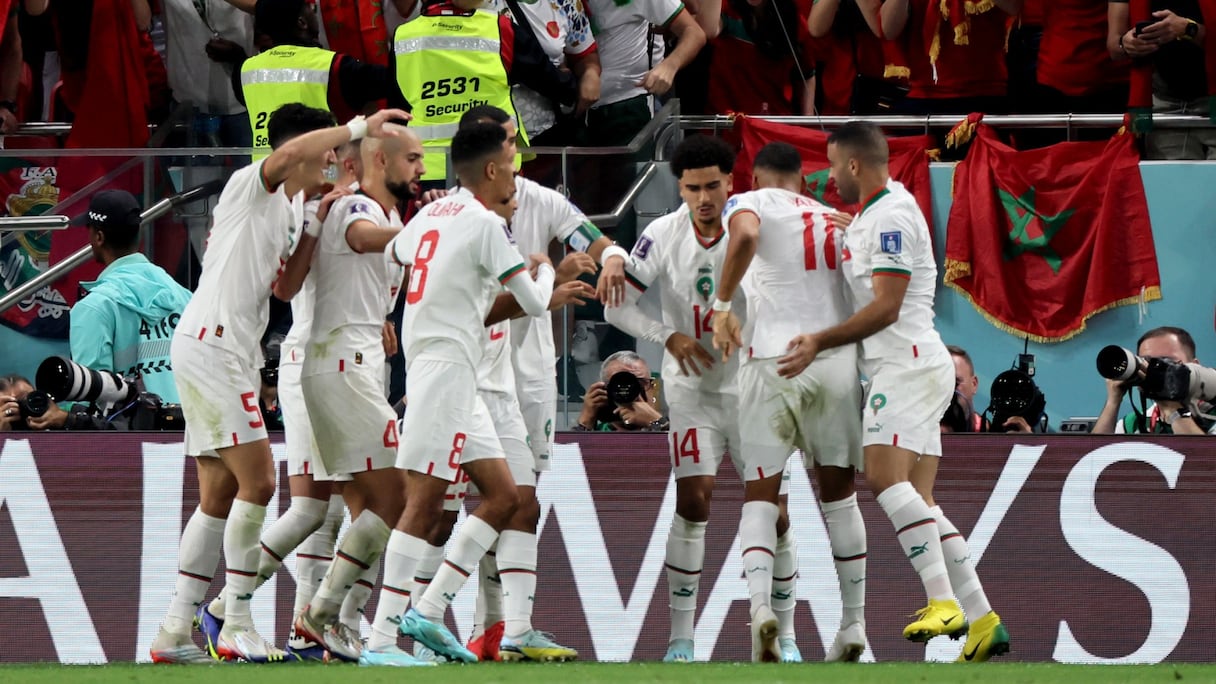 Les Lions de l'Atlas après le but de Sabiri face à la Belgique, le dimanche 27 novembre.
