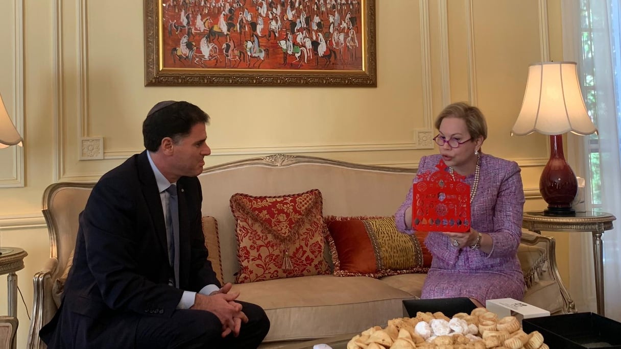 Ron Dermer, ambassadeur d’Israël, reçu par Lalla Joumala El Alaoui, ambassadeur du Royaume à Washington, le 17 décembre 2020. 
