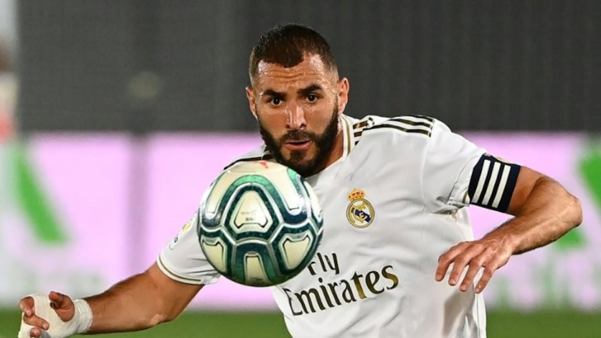 L'avant-centre du Real Karim Benzema lors du match contre Alaves le 10 juillet 2020 au stade Alfredo-Di Stefano de Madrid.
