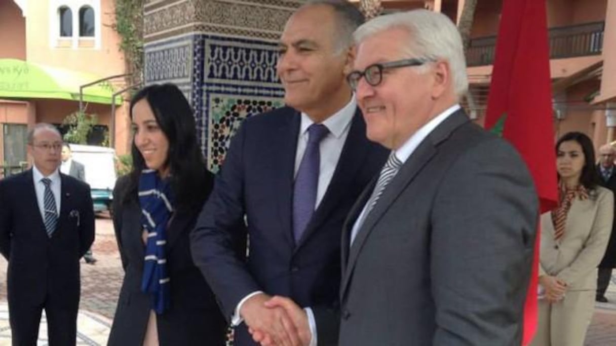 Le ministre allemand des Affaires étrangères, Frank Steinmeier, avec son homologue marocain Salaheddine Mezouar.  
