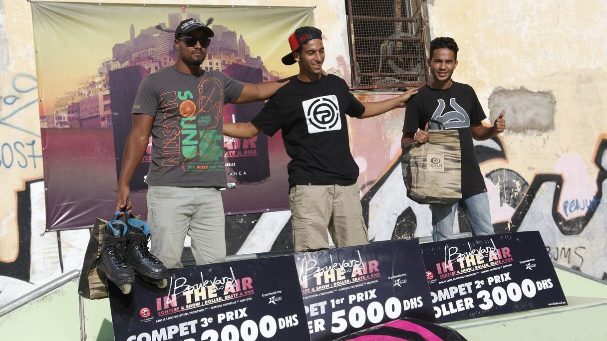 Le podium de la compétition "Boulevard In the Air", catégorie roller. The winner is... Ayoub Gharir !

