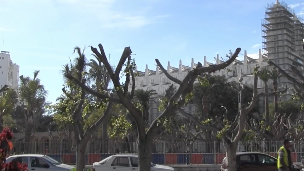 La cathédrale du Sacré-Coeur est toujours sous son échafaudage, à Casablanca. 
