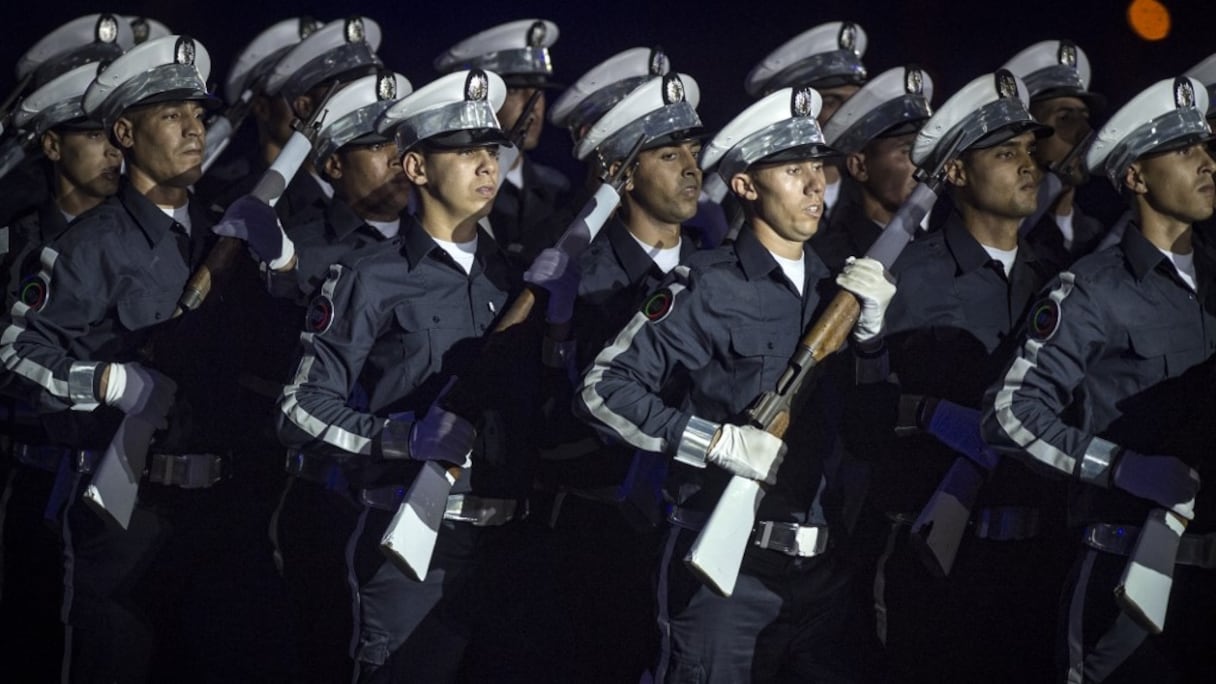 Lors des célébrations, jeudi soir, du 63ème anniversaire de la DGSN à l'Institut Royal de police de Kénitra.
