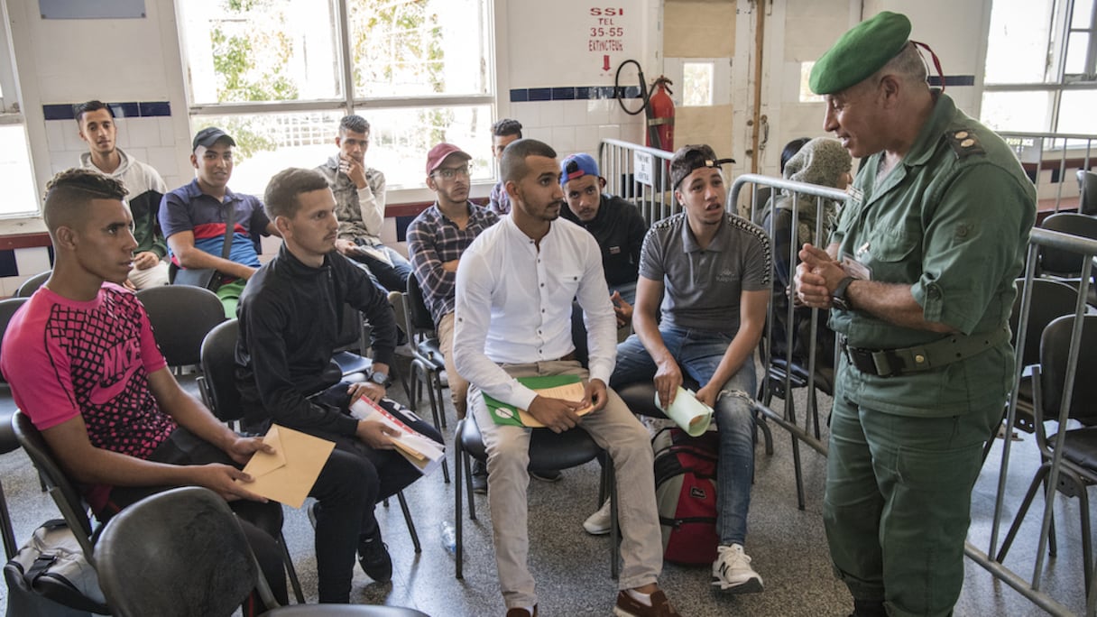 De jeunes appelés du 36e contingent, en août 2019, à la base aérienne de Kénitra.
