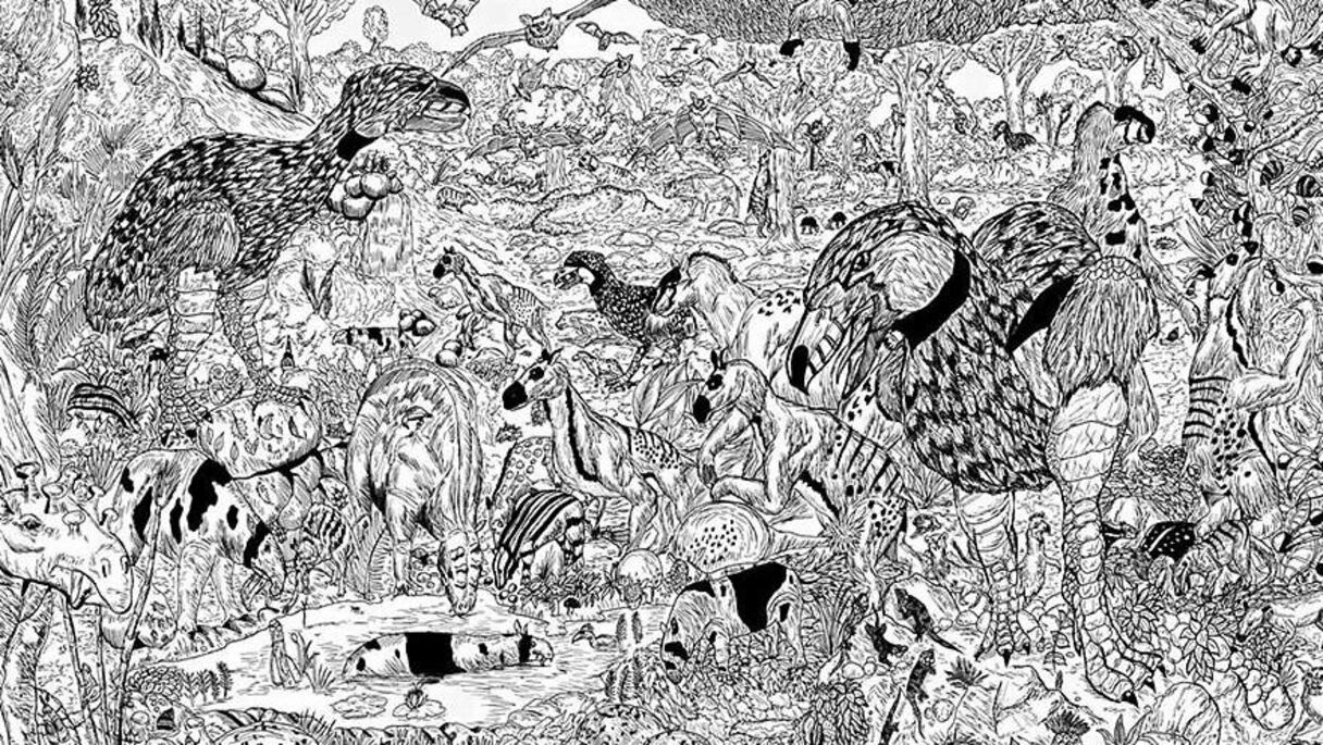 Le petit artiste va puiser l'encre de sa plume dans les origines du monde et une foisonnante imagination. 
