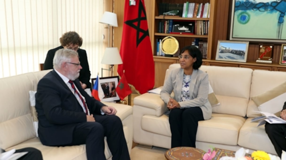 Le vice-président du Sénat Tchèque, Jiří Oberfalzer, avec la Secrétaire d'Etat auprès du ministre des Affaires étrangères et de la Coopération Internationale, Mounia Boucetta.
