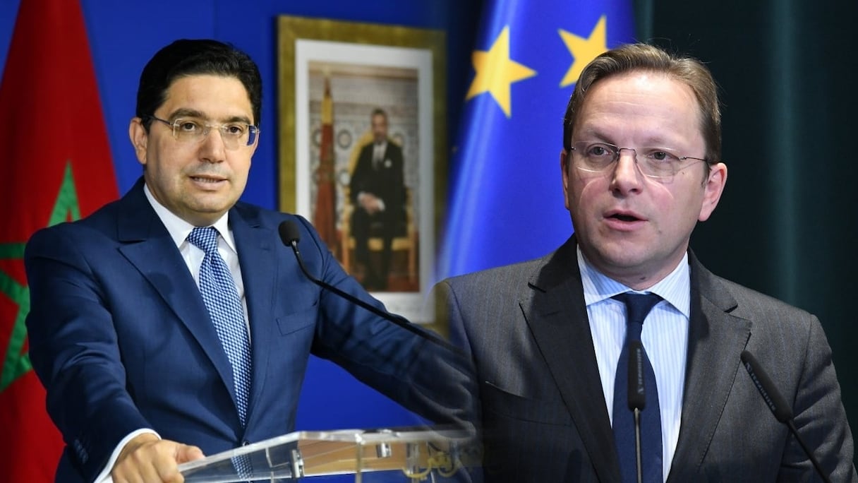 Nasser Bourita, ministre des Affaires étrangères et Olivér Várhelyi, commissaire européen à l'élargissement et à la politique européenne de voisinage.
