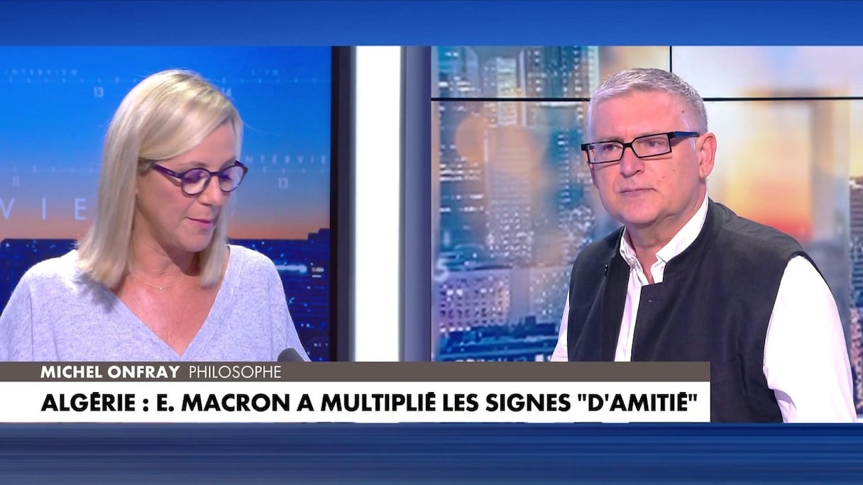 Le philosophe français Michel Onfray, invité de Laurence Ferrari sur le plateau de l'émission La Matinale, sur CNEWS, mardi 30 août 2022.
