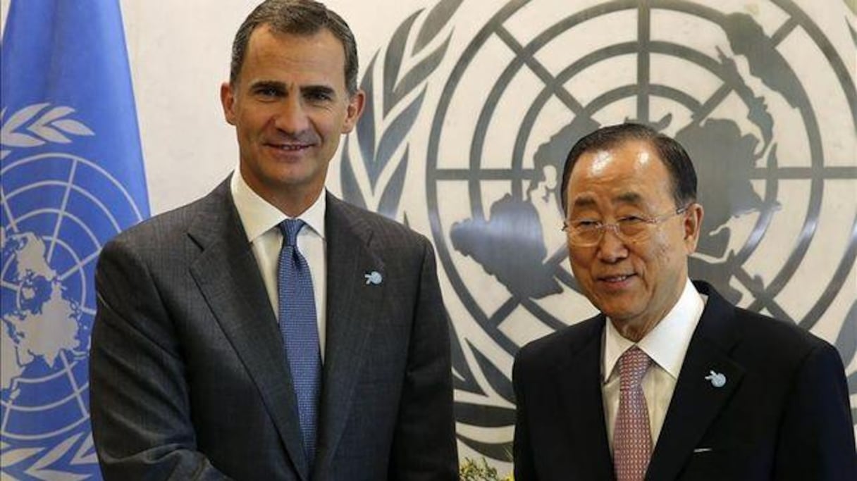 Le roi d'Espagne, Felipe VI, et le SG de l'ONU, Ban-Ki Moon.
