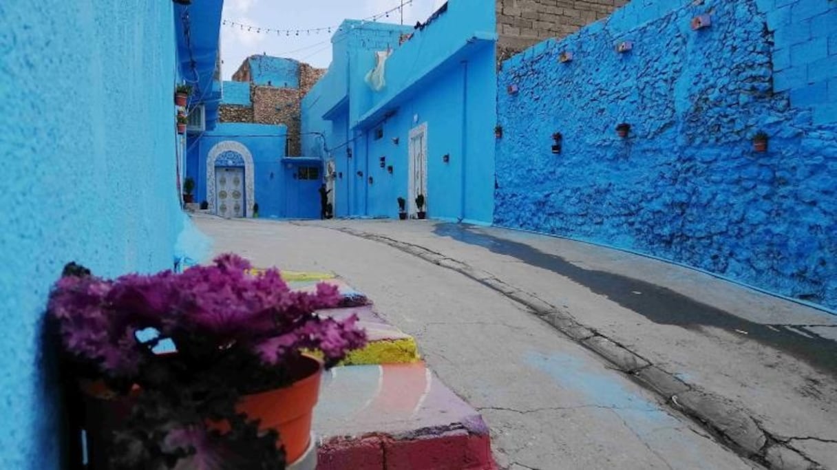 La ruelle bleu d'Al-Mashahada, à Mossoul dans le nord de l'Irak.
