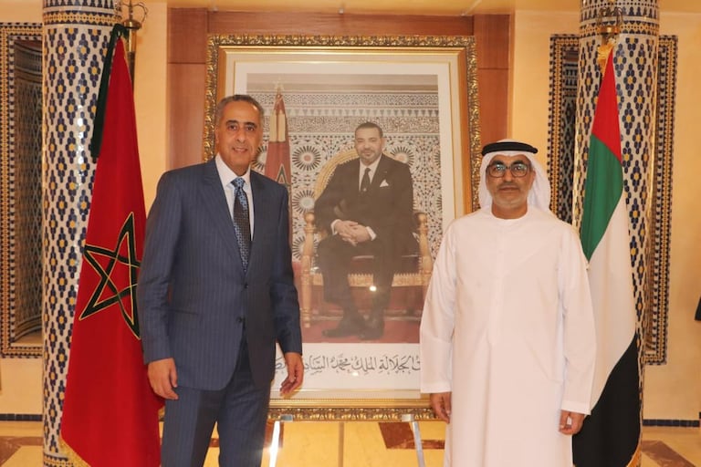 Le Directeur général du pôle DGSN-DGST et le chef du Service national des renseignements de l’Etat des Emirats Arabes Unis frère, Ali Obaid Al-Dhaheri, mardi 1er juillet 2025 à Rabat.