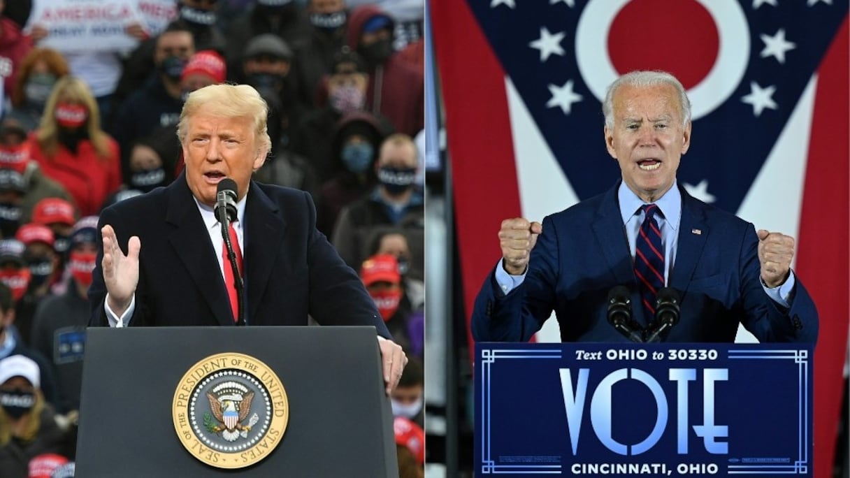 Donald Trump et Joe Biden, en campagne électorale, le 30 octobre 2020 (photomontage AFP). 
