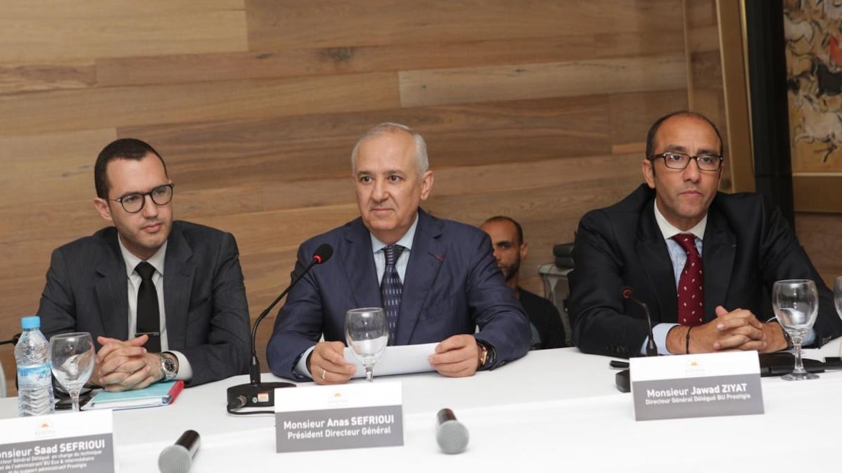 Saad SEFRIOUI, DG Délégué Groupe ADDOHA ; Anas SEFRIOUI, PDG Groupe ADDOHA et Jawad ZIYAT DG, délégué PRESTIGIA.
