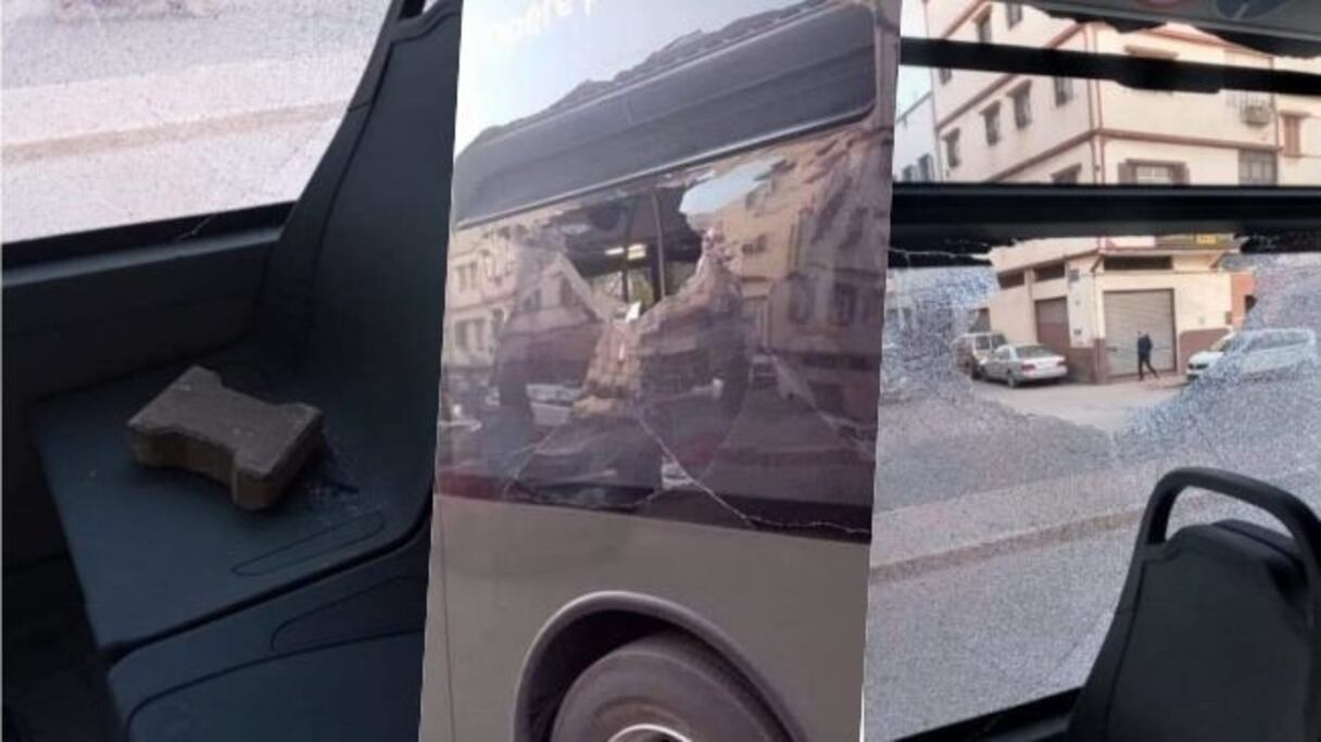 Mis en service le 13 février 2021, des bus de la nouvelle flotte de Casablanca ont déjà été vandalisés. Quelques dégâts, au 15 février (photo-montage).
