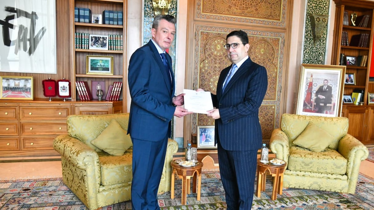 Serhiy Sayenko, nouvel ambassadeur d’Ukraine, reçu par Nasser Bourita, ministre des Affaires étrangères, le 12 décembre 2022 à Rabat. 
