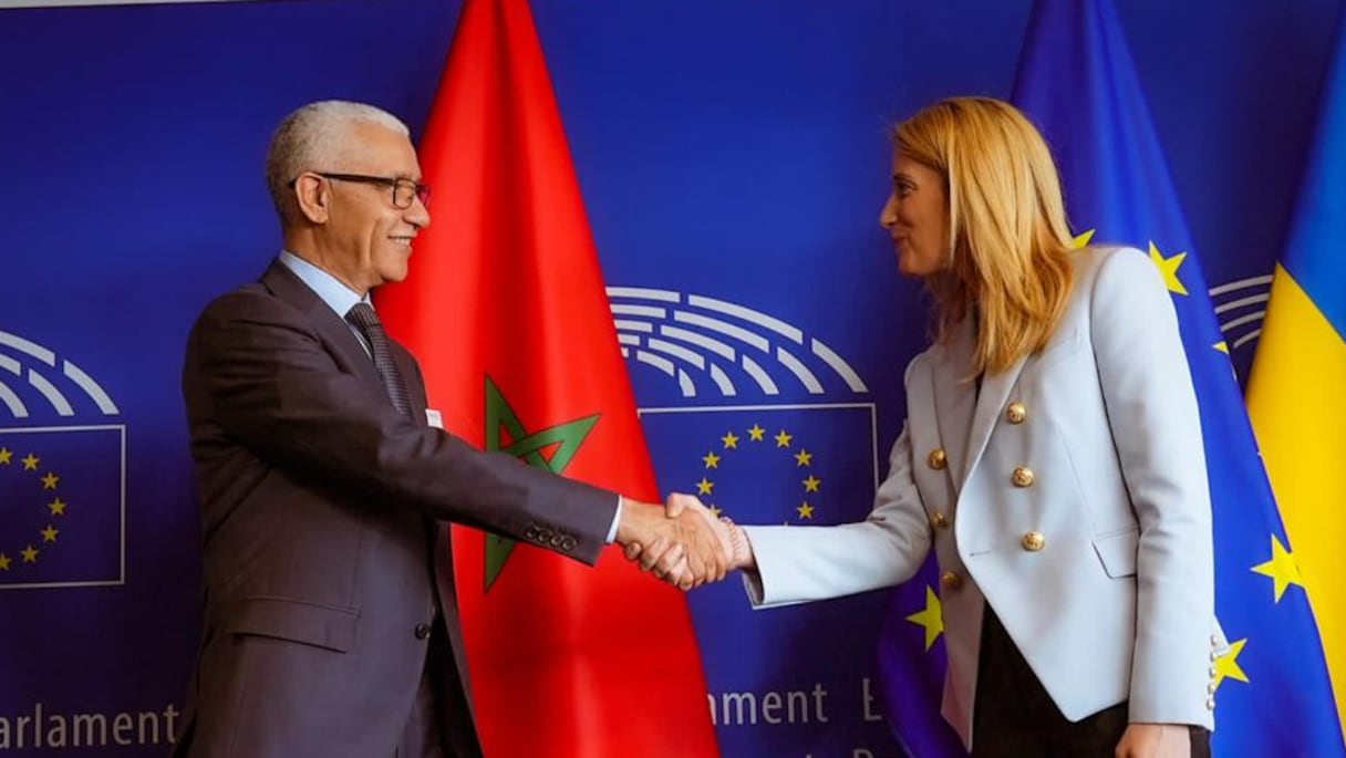 Rachid Talbi Alami et la présidente du Parlement Européen (PE), Roberta Metsola.
