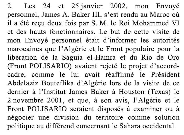 Extrait du rapport 2002 du secrétaire général de l'ONU sur le Sahara.