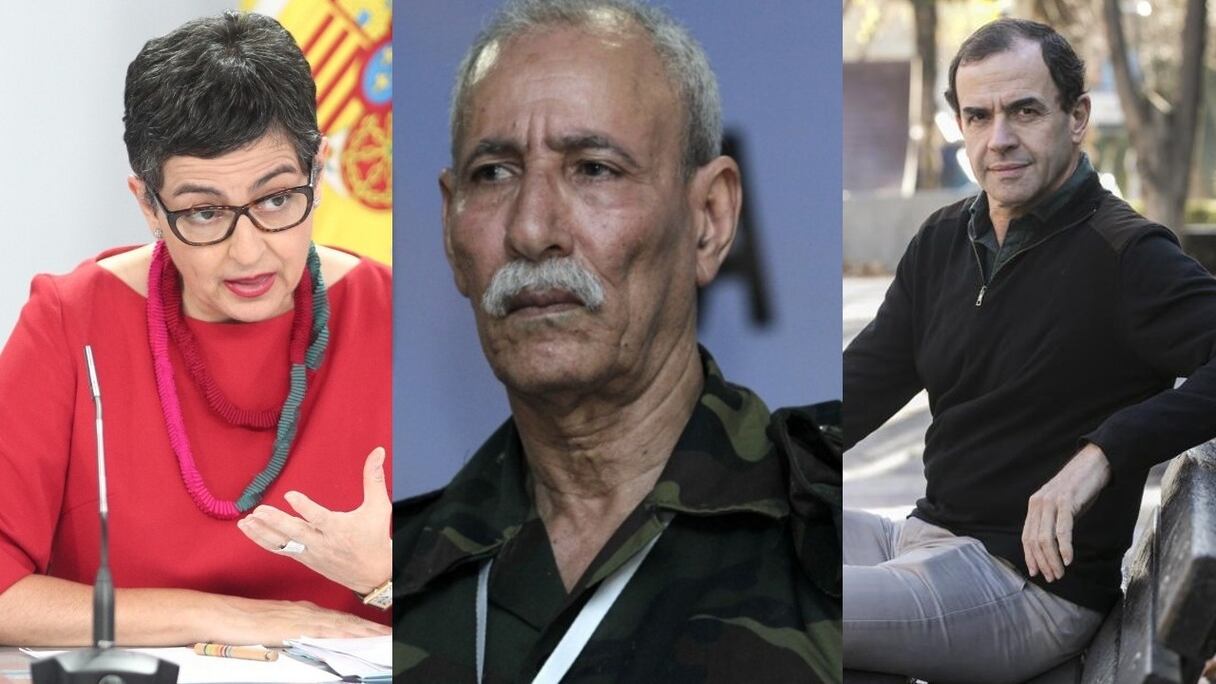 Arancha Gonzalez Laya, ancienne cheffe de la diplomatie espagnole, Brahim Ghali, chef du Polisario, et Camilo Villarino, directeur de cabinet de Laya.
