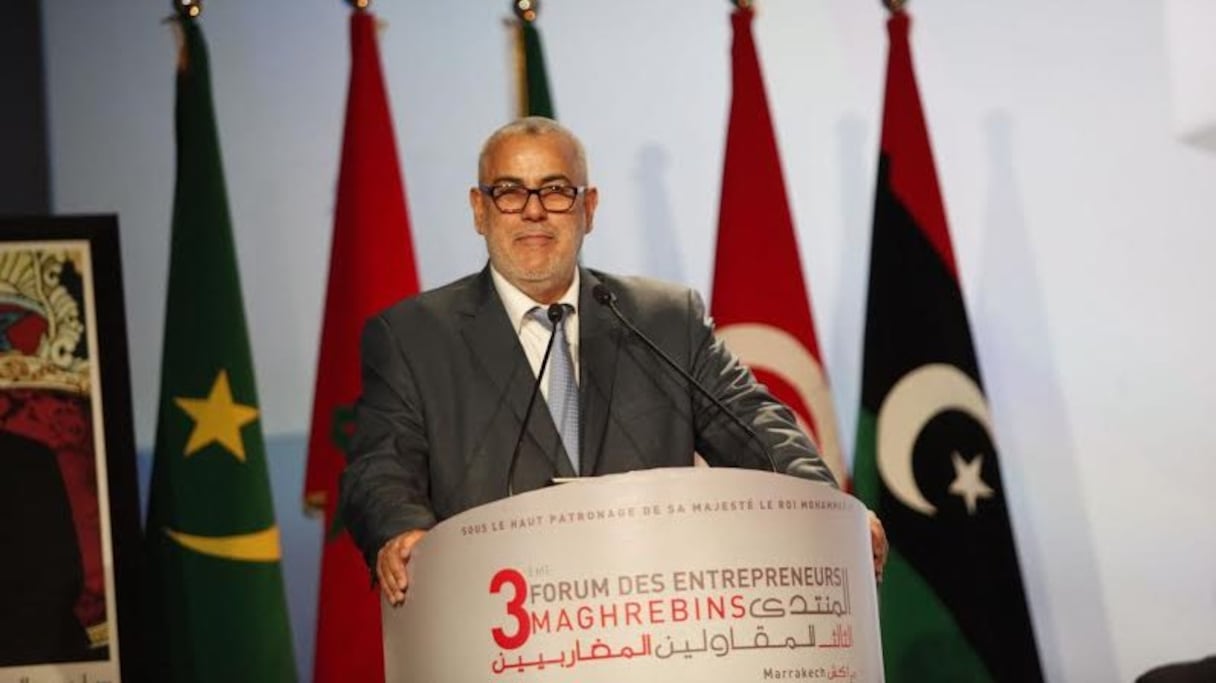 Benkirane prononçant son discours, lundi 17 février, à l'ouverture du Forum des entrepreneurs du Maghreb.
