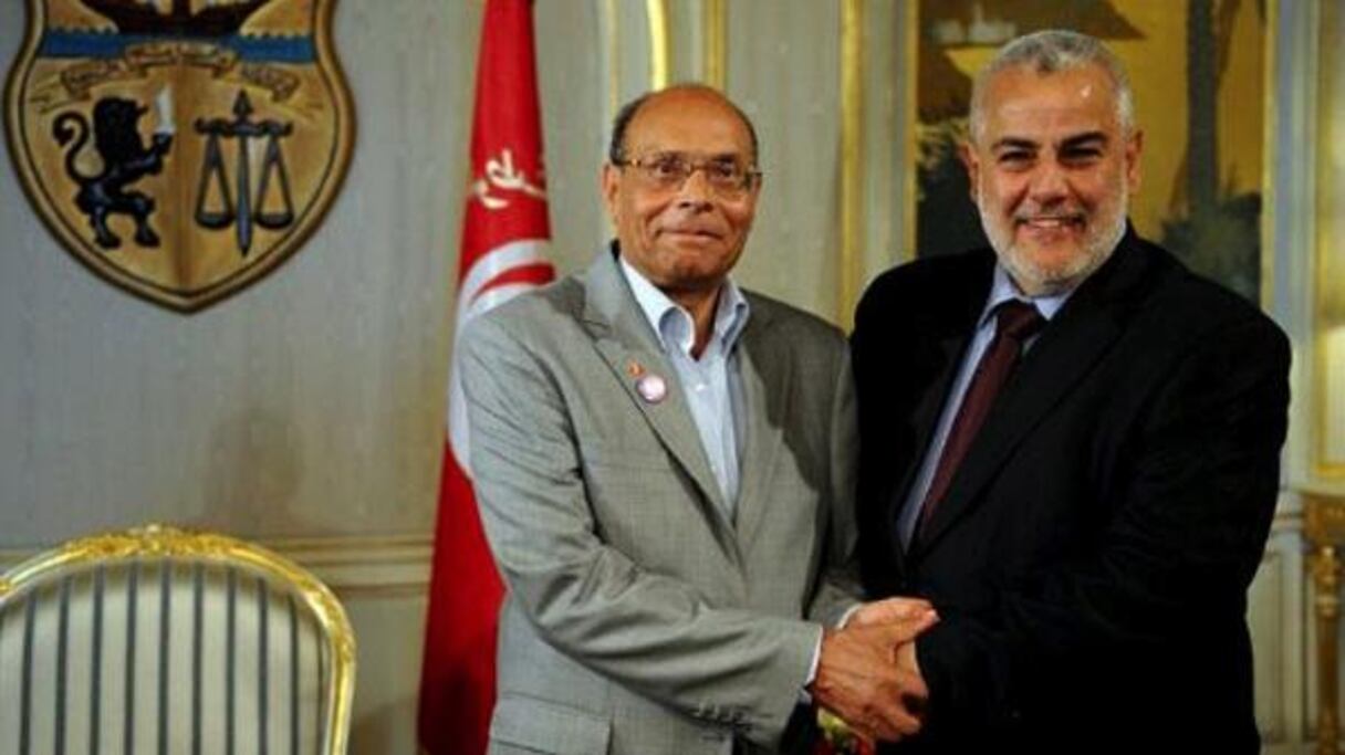 Le chef du gouvernement marocain Abdelilah Benkirane et le président tunisien Moncef Marzouki.
