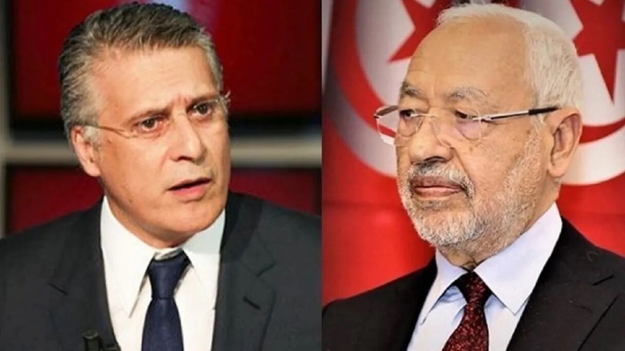Nabil Karoui de Qalb Tounes et Rached Ghannouchi d'Ennahdha.
