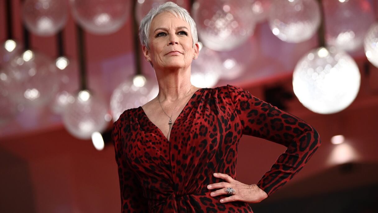 L'actrice américaine Jamie Lee Curtis, à la projection du film "Halloween Kills", présenté hors compétition lors de la 78e Mostra de Venise, au Lido de Venise, le 8 septembre 2021.
