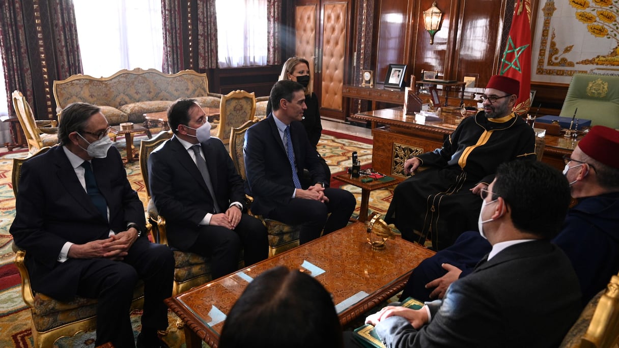 Lors de l'audience accordée par le roi Mohammed VI au président du gouvernement espagnol, Perdo Sanchez, le 7 avril 2022 au Palais royal à Rabat.
