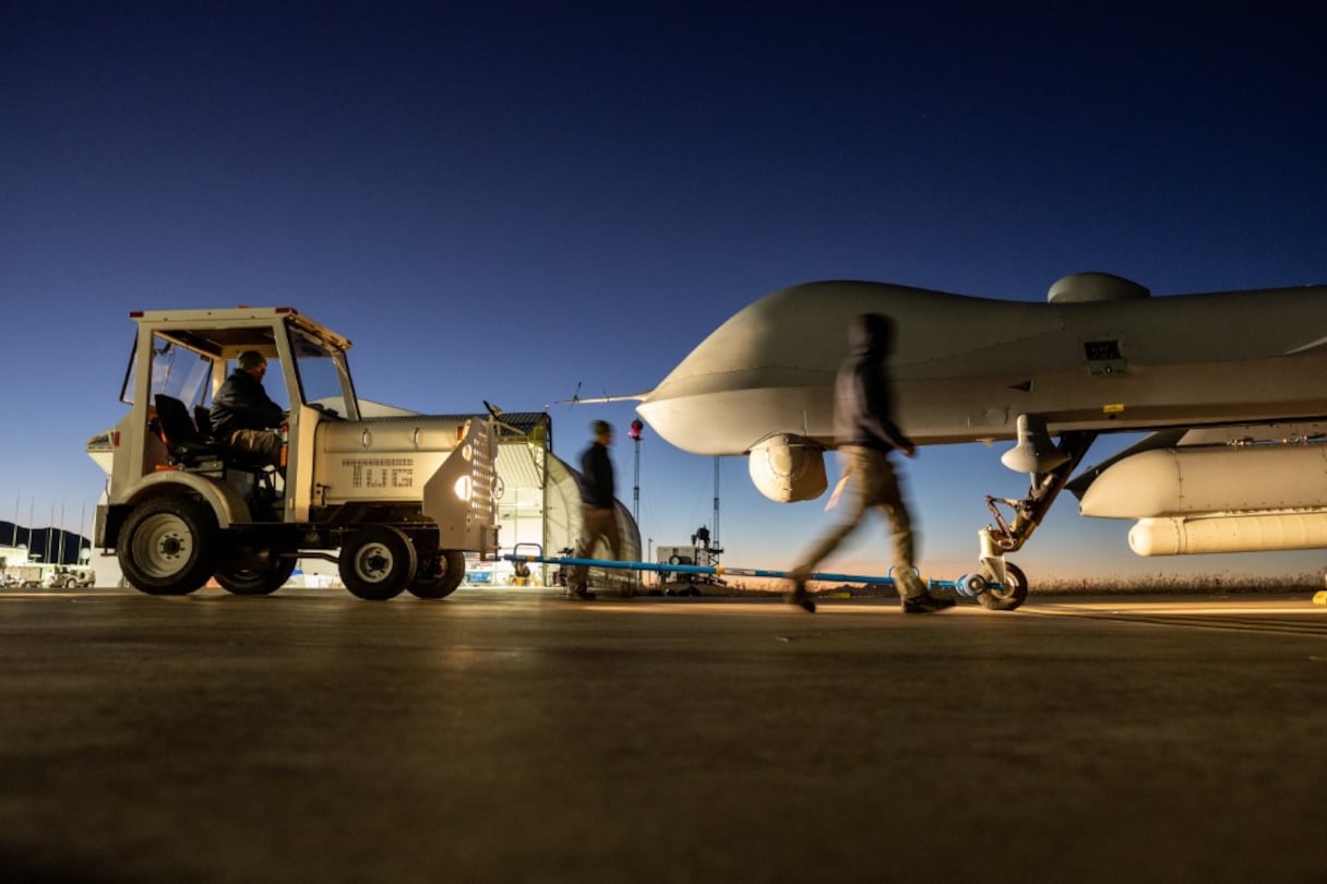 Un Reaper MQ-9 américain au retour d'une mission de surveillance des frontières USA-Mexique, en Arizona, le 4 novembre 2022.