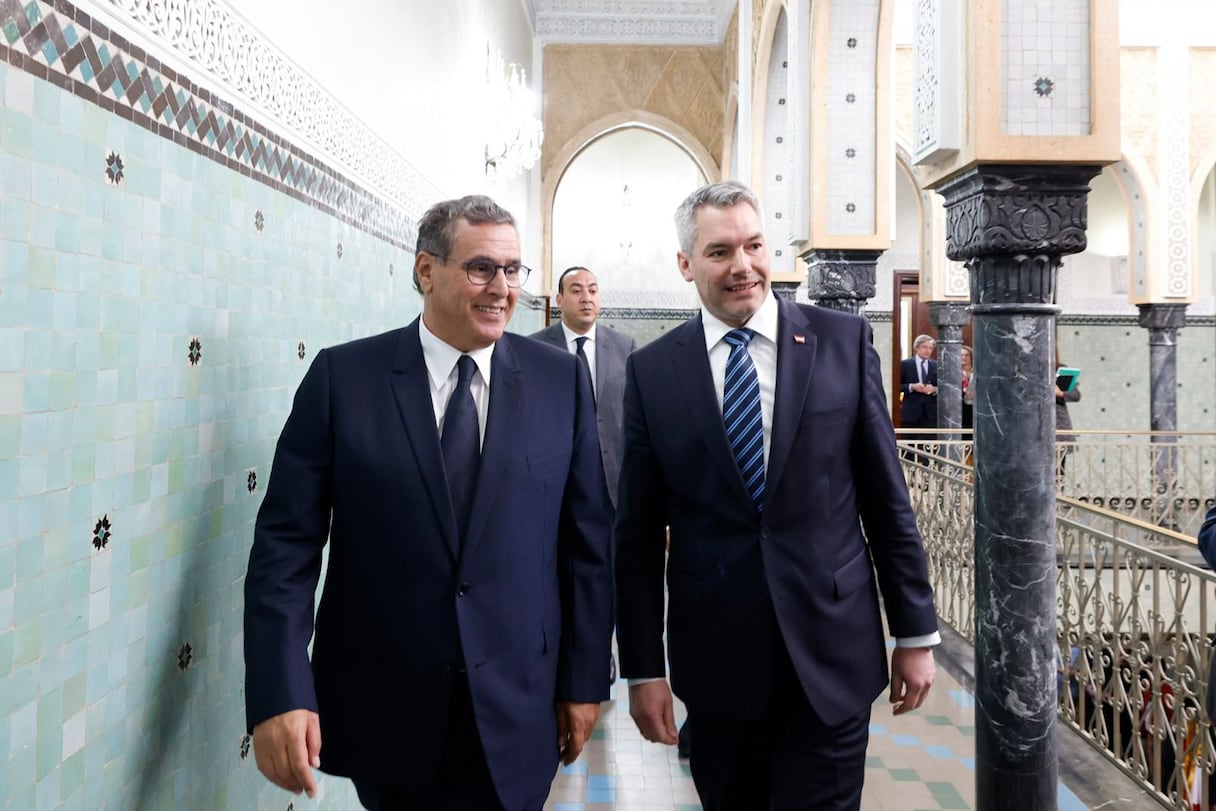 Le Chef du gouvernement, Aziz Akhannouch, et le Chancelier fédéral d'Autriche, Karl Nehammer, mardi 28 février 2023 à Rabat.