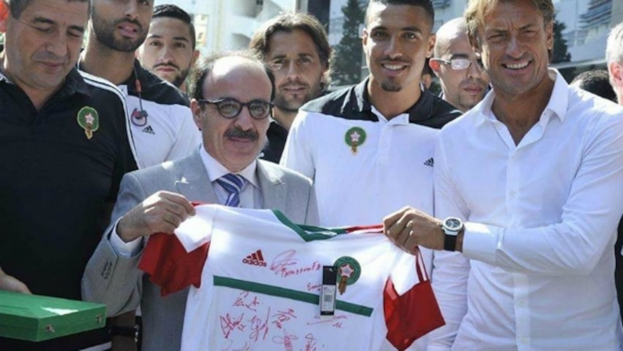 Ilyas El Omari, ancien président du CRA avec Hervé Renard, sélectionneur national.
