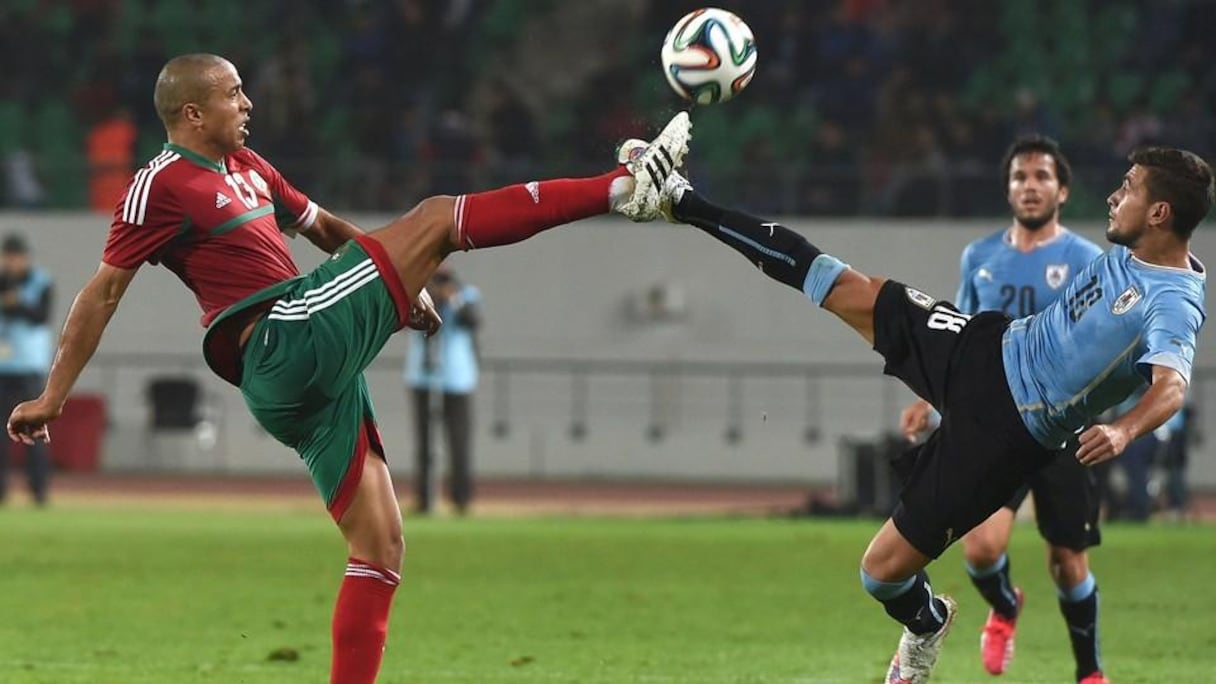 Le capitaine des Lions de l'Atlas, Houcine Kharja, face à l'Uruguay.
