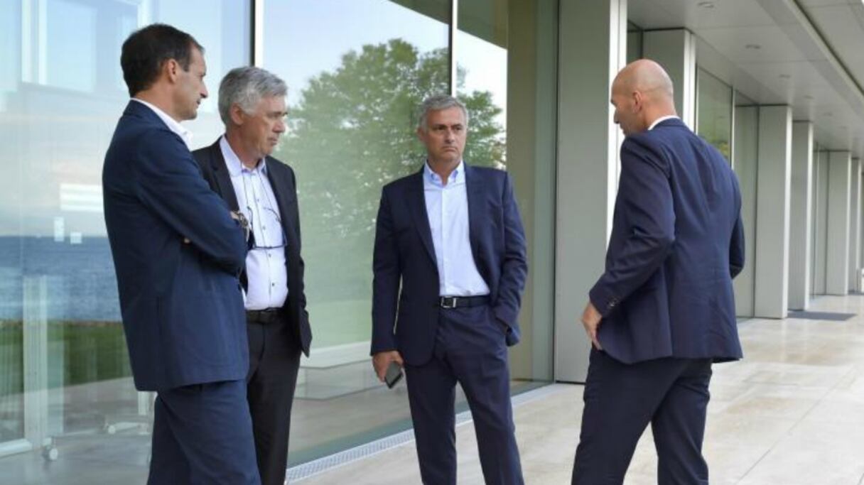 De gauche à droite, Massimiliano Allegri, Carlo Ancelotti, José Mourinho et Zinédine Zidane.

