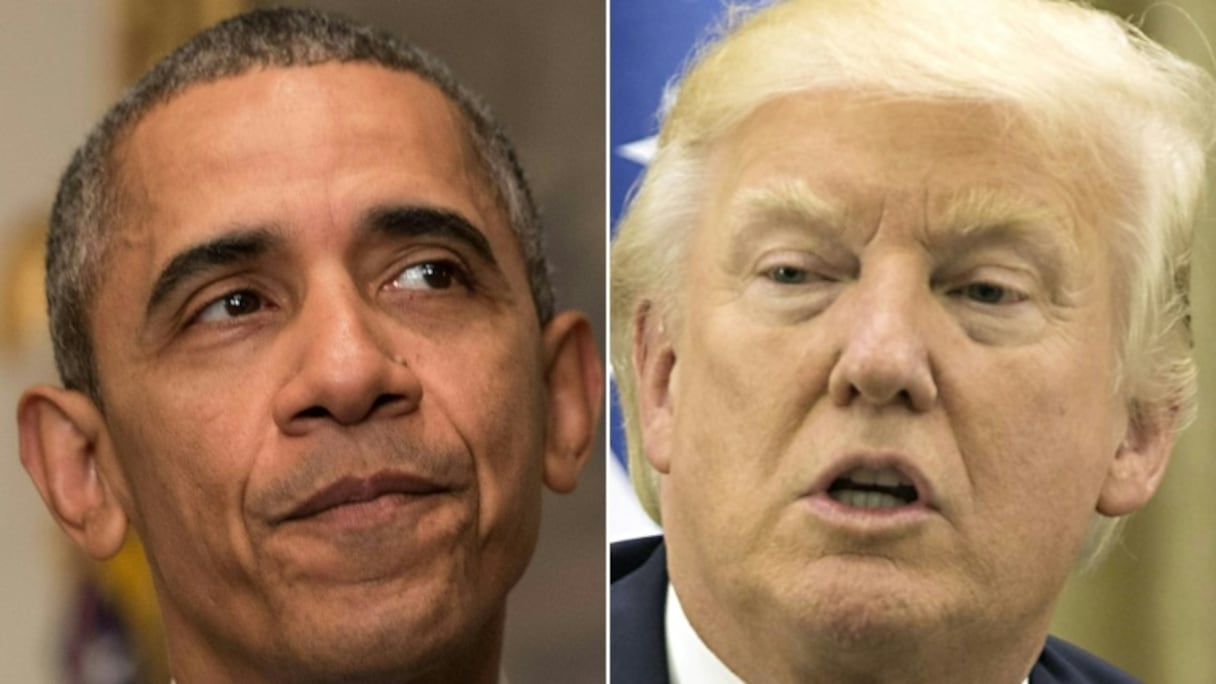 Combo de photos avec l'ex-président américain Barack Obama et l'actuel président des Etats-Unis, Donald Trump.
