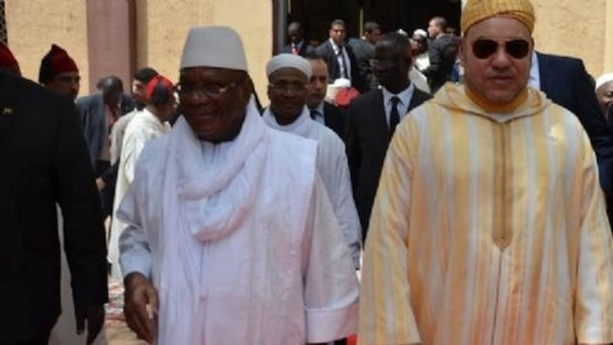 Le roi Mohammed VI du Maroc en compagnie d'Ibrahim Boubacar Keïta, président du Mali.
