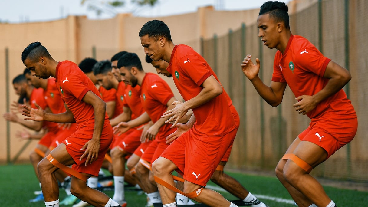 Entrainement des Lions de l'Atlas à Yaoundé.
