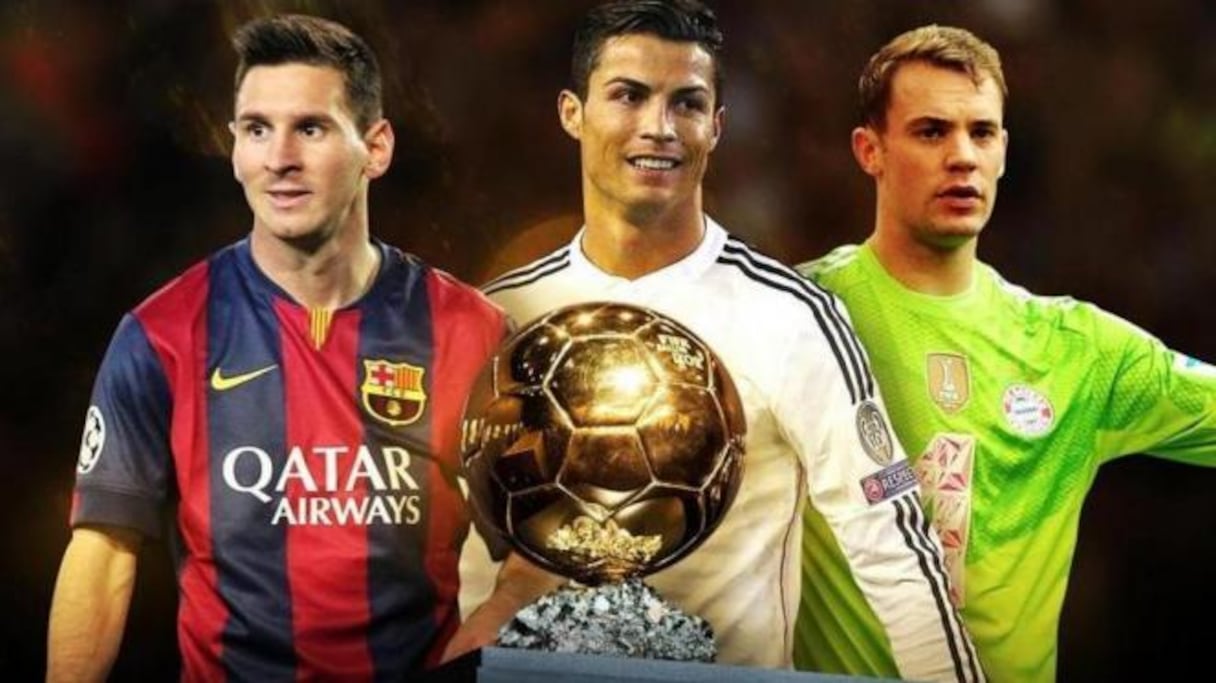 Les trois finalistes du Ballon d'Or 2014, Messi, Ronaldo et Neuer.
