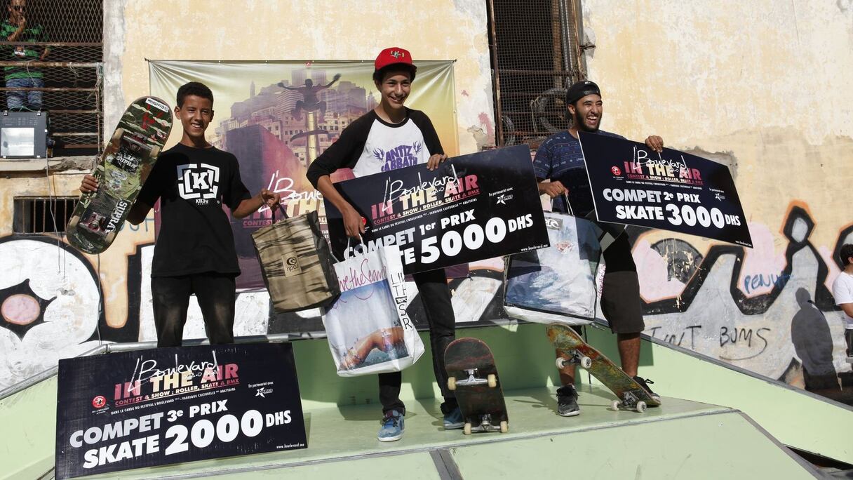 Les grands gagnants de la catégorie BMX de "Boulevard In the Air" : Amine Kaab, Nawfal Mima et Adil Laajami
