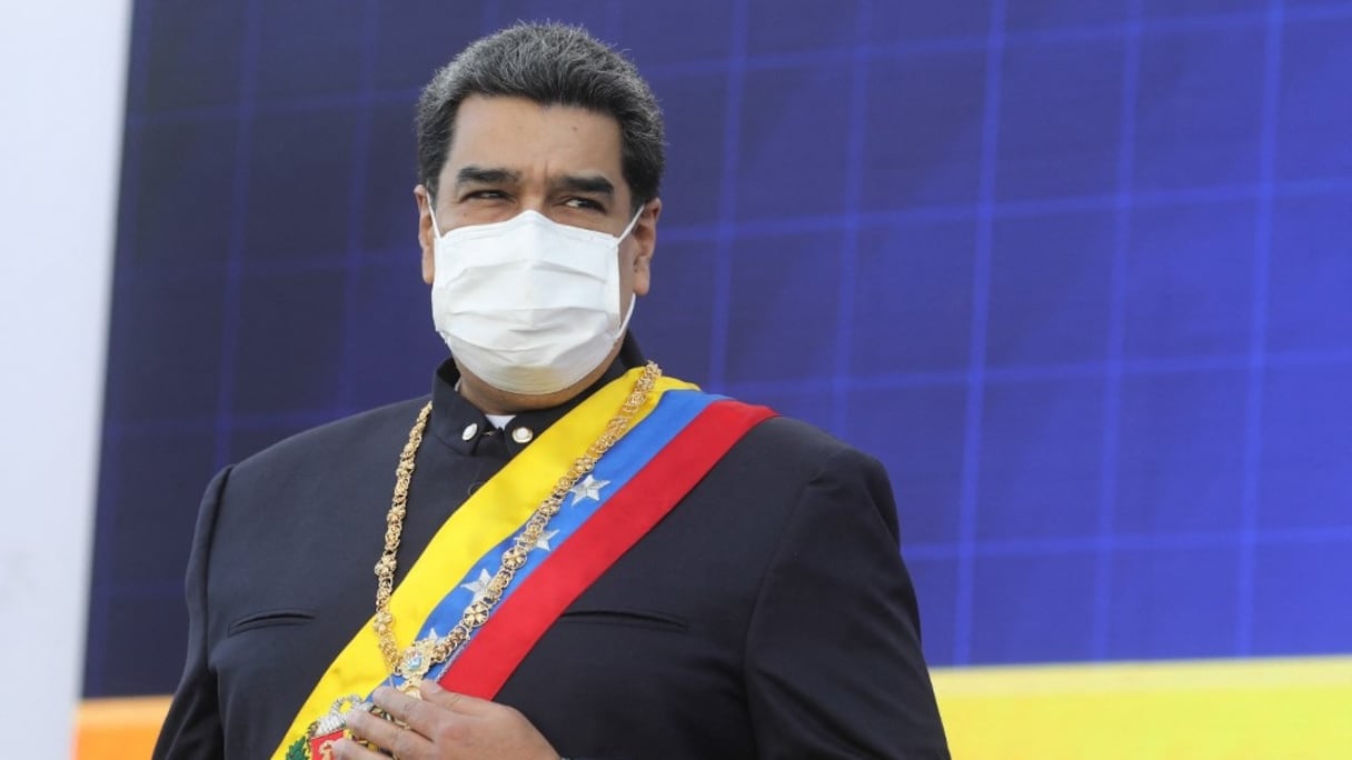 Le président vénézuélien Nicolas Maduro s'exprime lors d'un défilé militaire pour célébrer le 210e anniversaire de l'indépendance du Venezuela à Caracas, le 5 juillet 2021.
