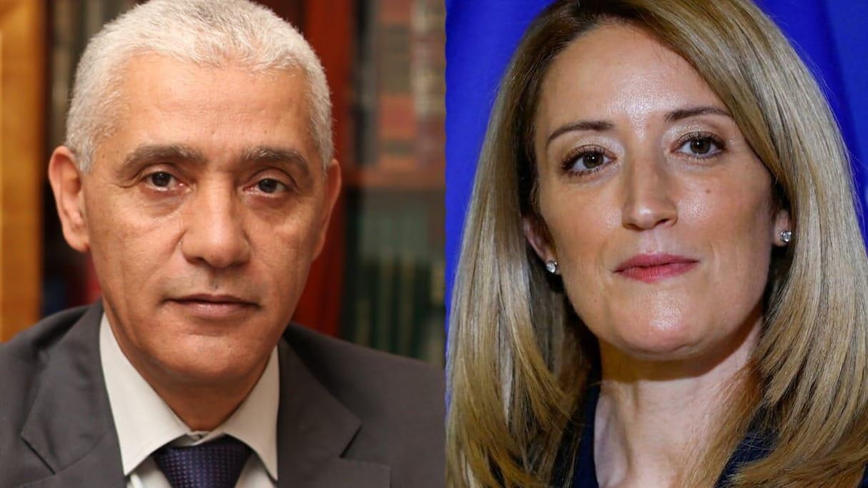 Rachid Talbi Alami, président de la Chambre des représentants, et Roberta Metsola, présidente du Parlement européen.
