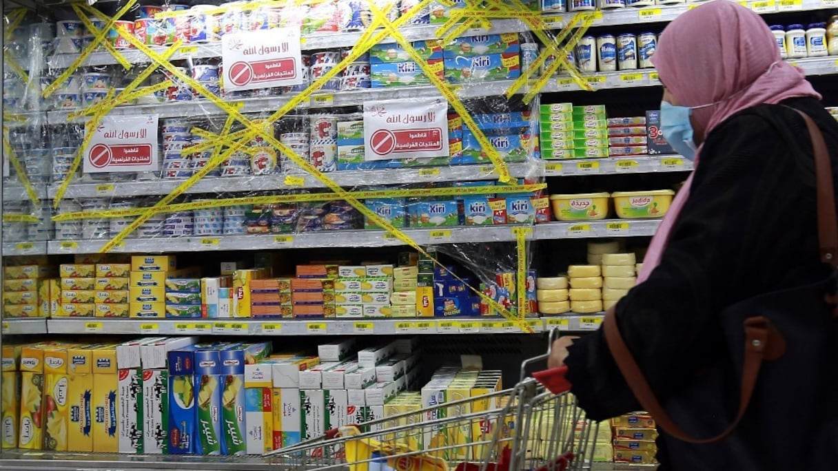 Des produits français impossibles d'accès dans un supermarché d'Amman, en Jordanie, le 26 octobre 2020. 
