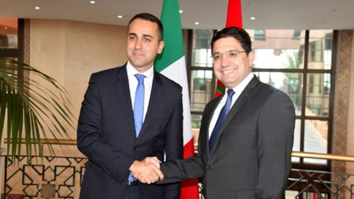 Luigi Di Maio, ministre italien des Affaires étrangères et son homologue marocain, Nasser Bourita, se sont entretenus en visioconférence ce vendredi 16 avril 2021. Ici lors d'un précédent entretien.
